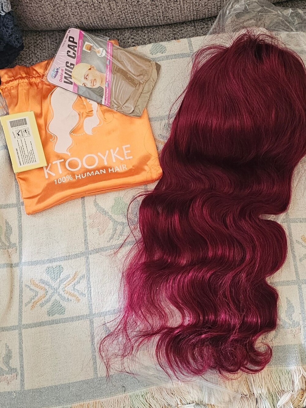Burgundy Body Wave Human Hair Wig - Deep Wine Red 24in